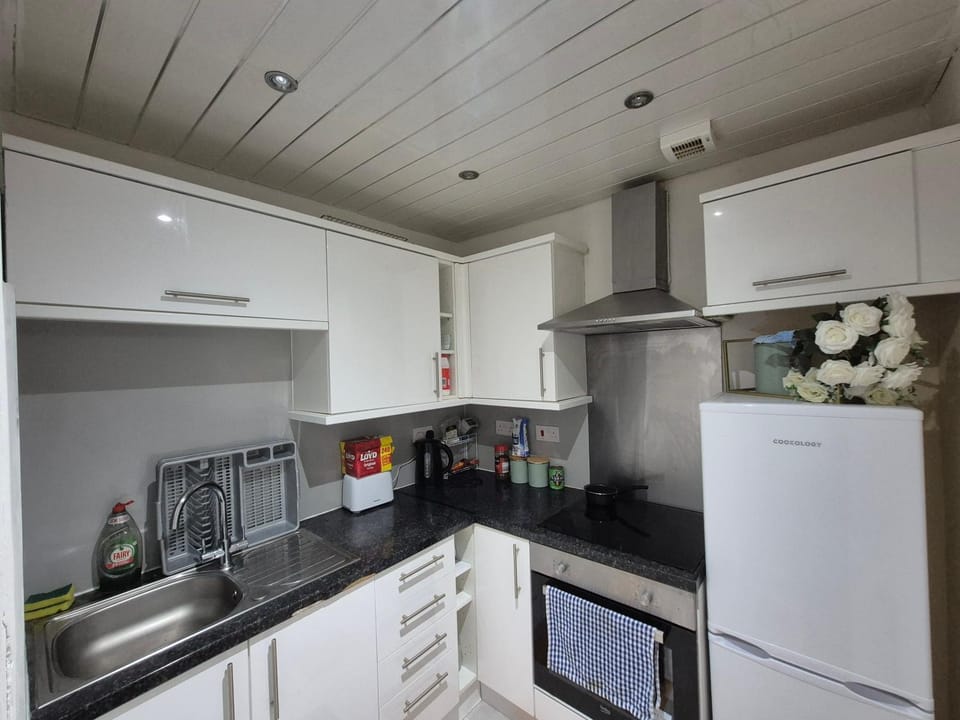 Kitchen or kitchenette, oven, stove, toaster