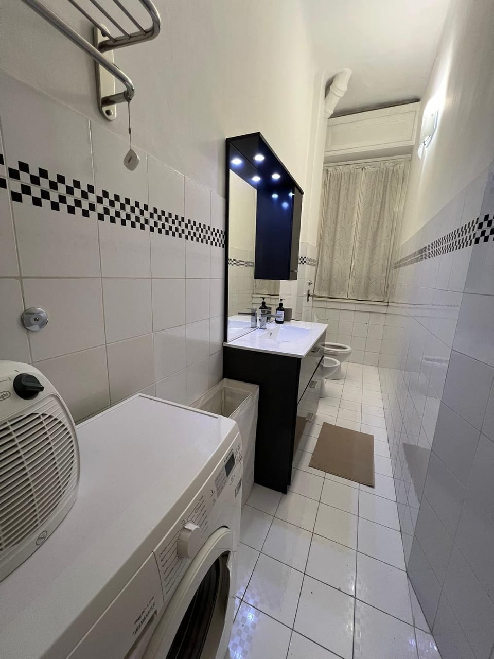 Shower, Toilet, Bathroom, towels, washing machine, dryer