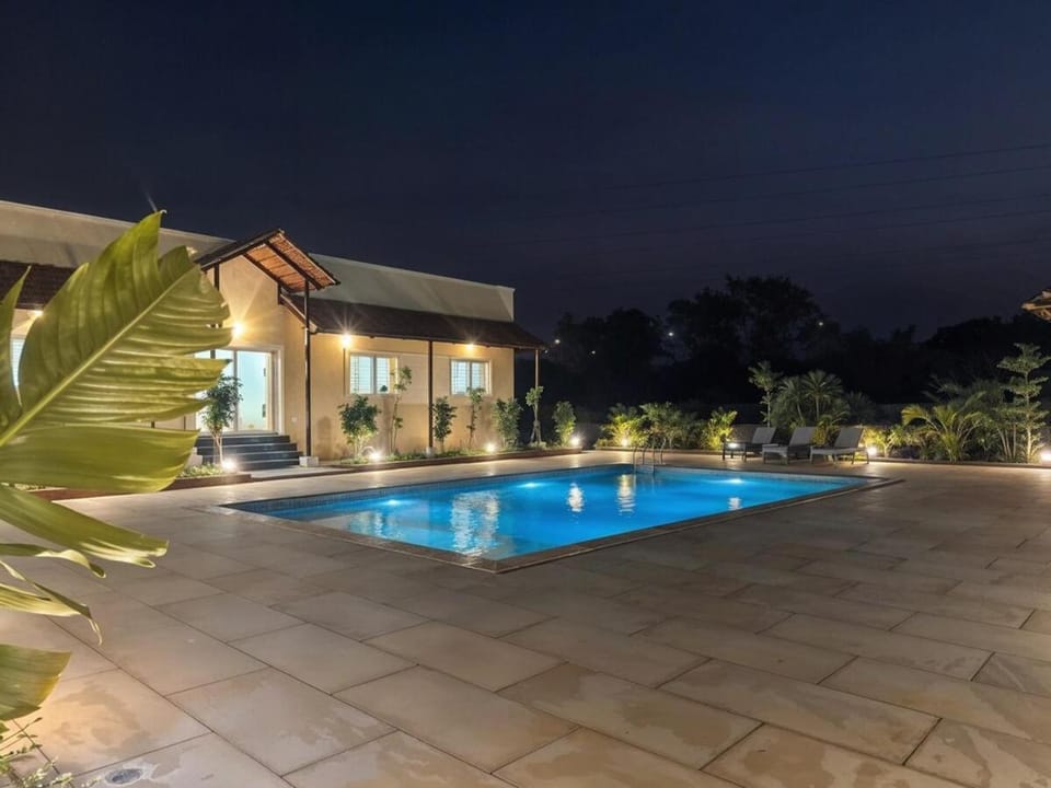 Property building, Night, Swimming pool