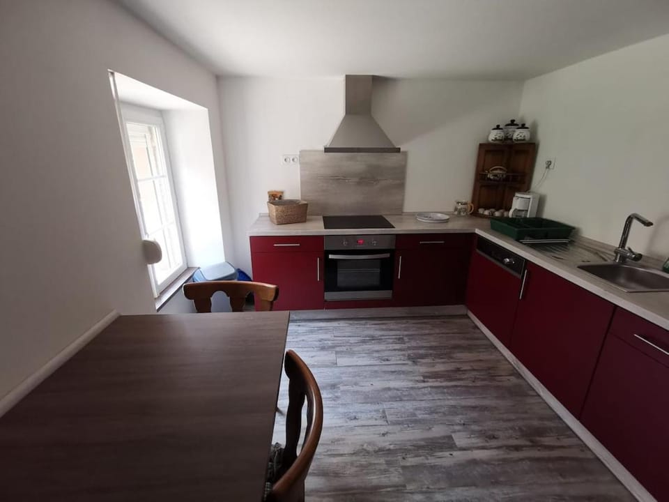 Kitchen or kitchenette, stove