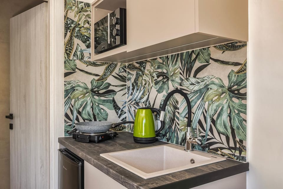 Coffee/tea facilities, Kitchen or kitchenette, microwave, minibar, stove