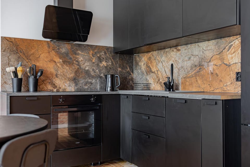Kitchen or kitchenette, stove