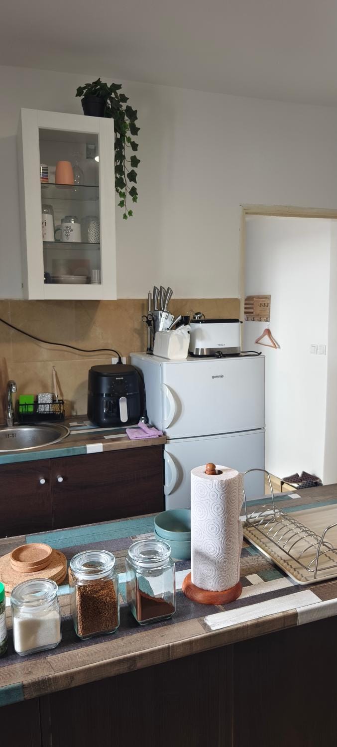 Kitchen or kitchenette, oven, toaster