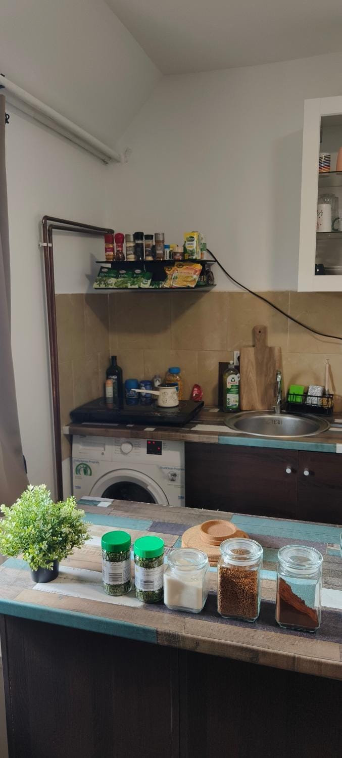 Kitchen or kitchenette, stove