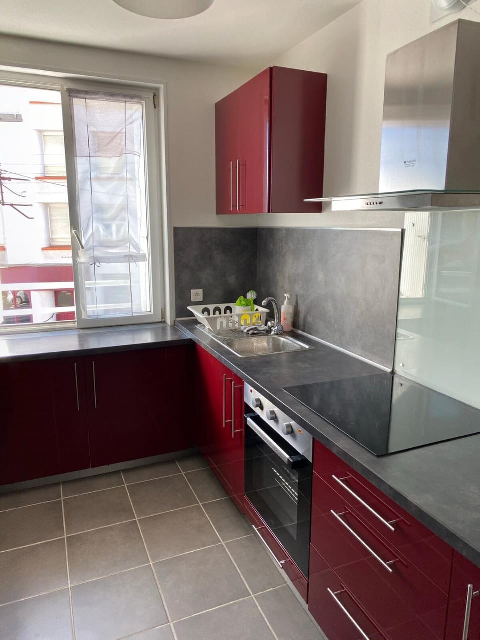 Kitchen or kitchenette, stove