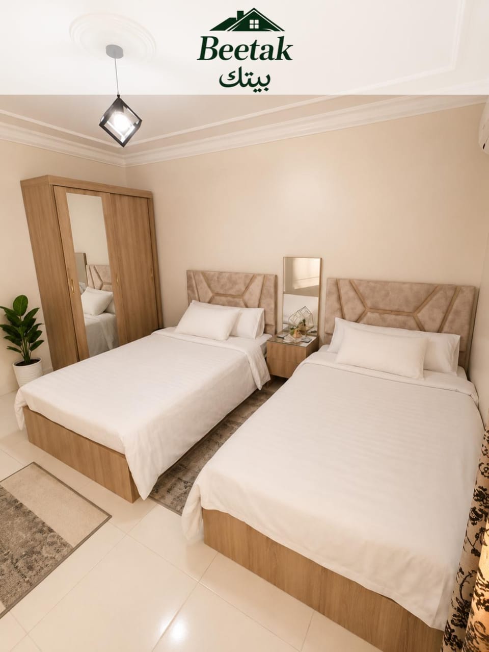 Bed, wardrobe