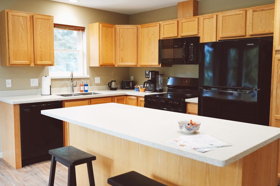 Kitchen or kitchenette, dishwasher, oven, stove