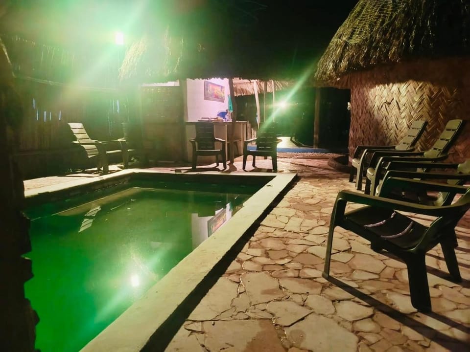 Night, Swimming pool, sunbed