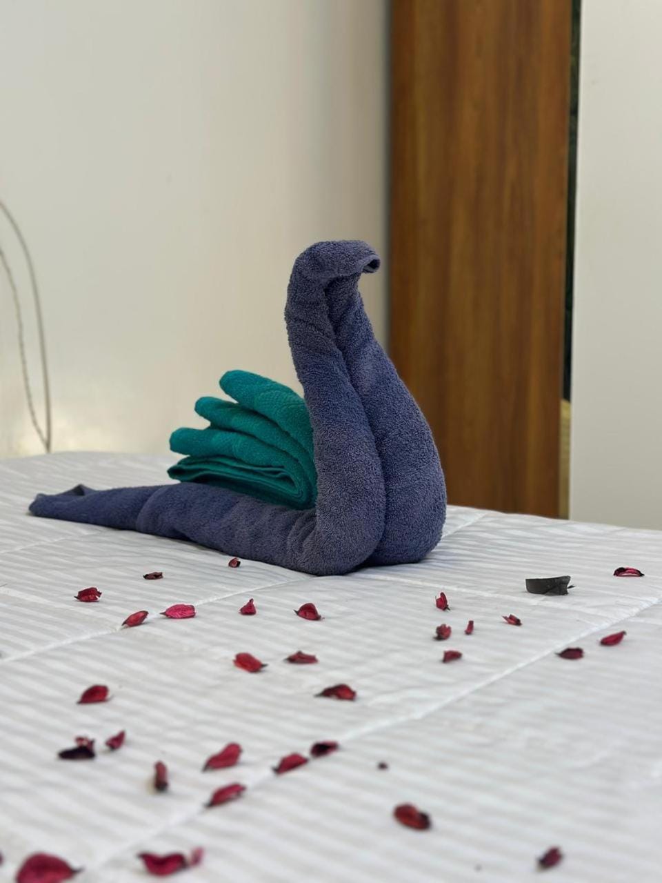 Bed, Photo of the whole room, Bedroom, towels