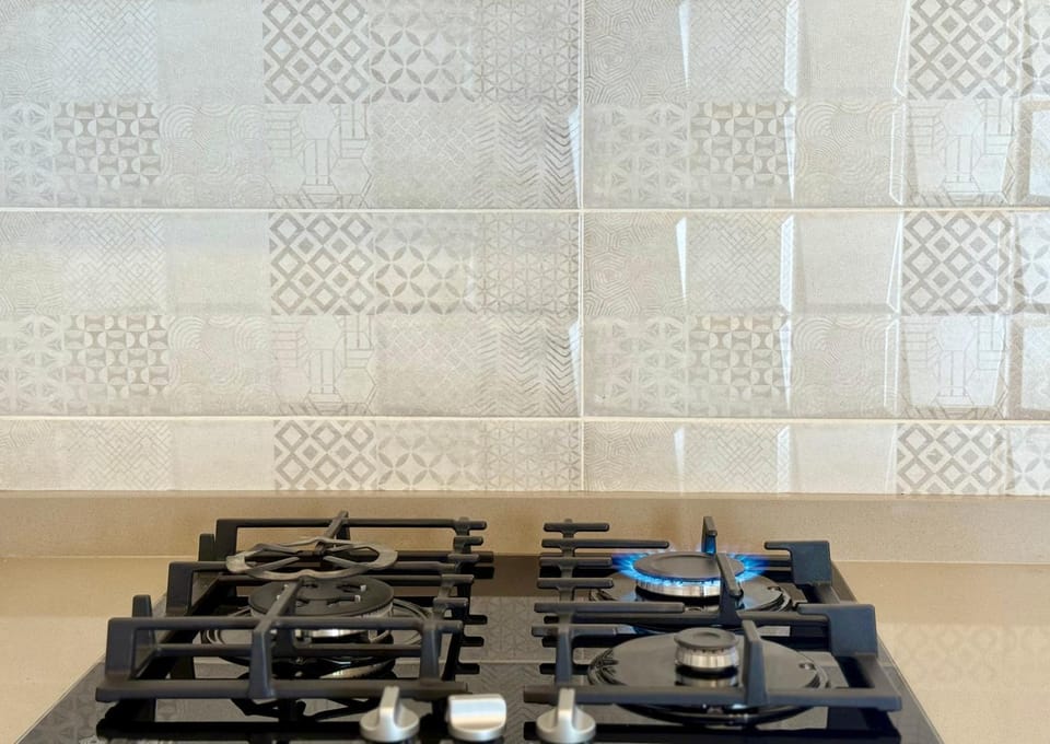 Kitchen or kitchenette, stove