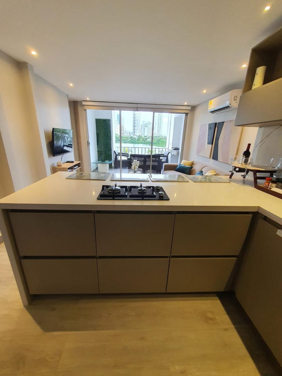 Kitchen or kitchenette, stove