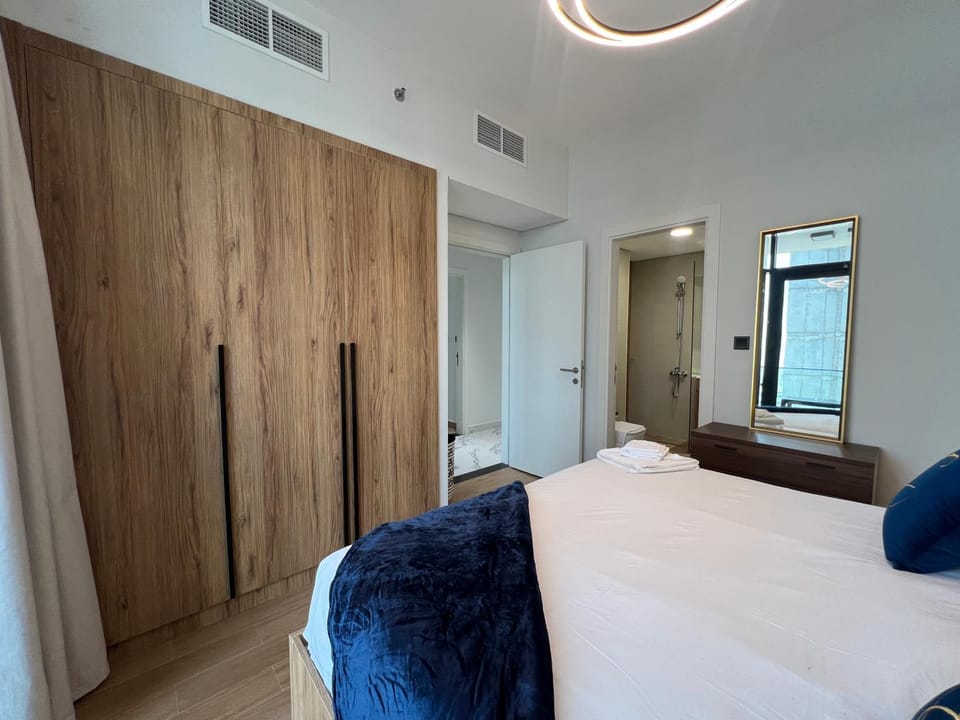 Bed, wardrobe