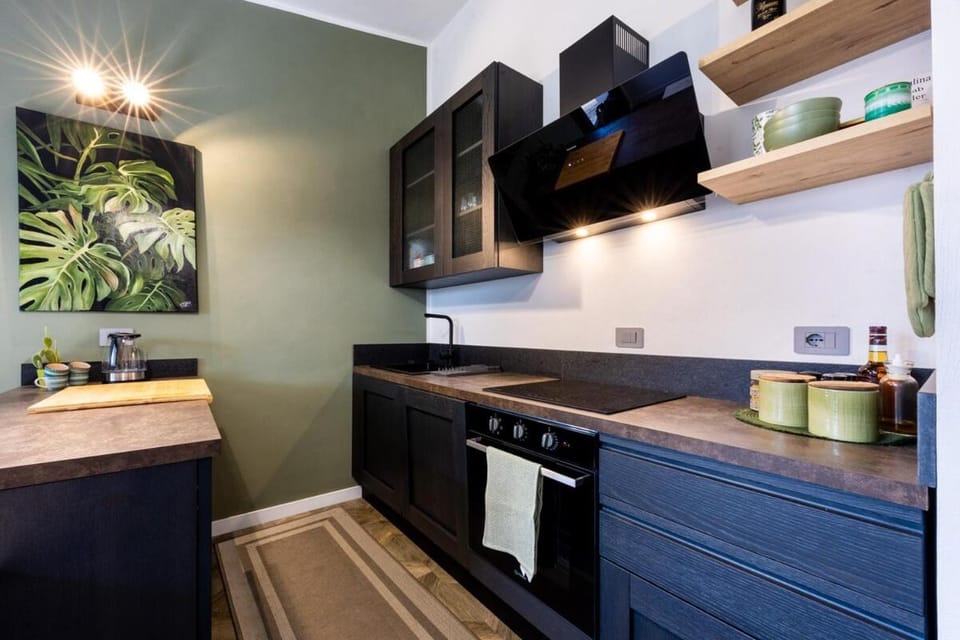 Kitchen or kitchenette, oven, stove