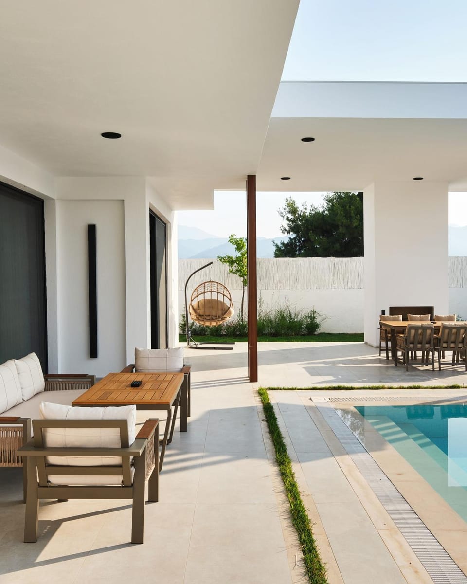 Patio, Day, Living room, Seating area, Dining area, Pool view, Swimming pool, sunbed