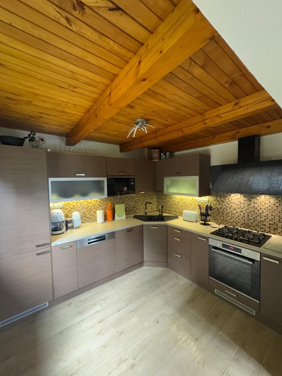Kitchen or kitchenette, stove