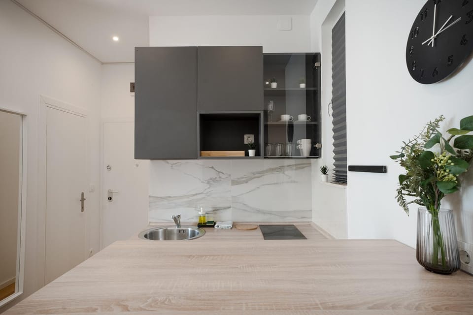Kitchen or kitchenette, stove