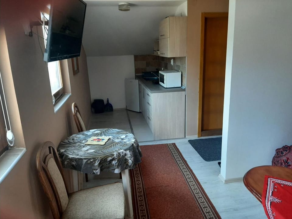 Kitchen or kitchenette, Living room, Seating area, Dining area, stove