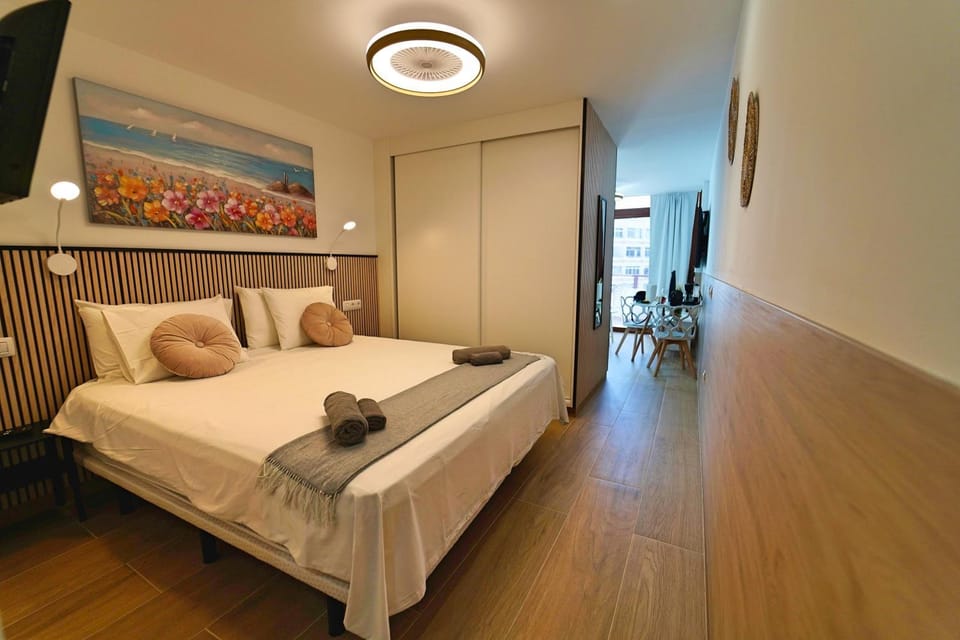Bed, wardrobe