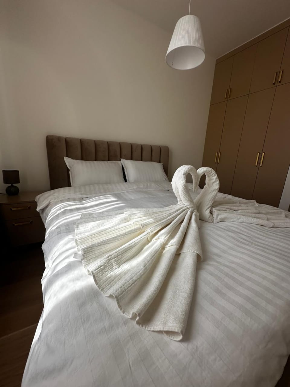 Bed, wardrobe
