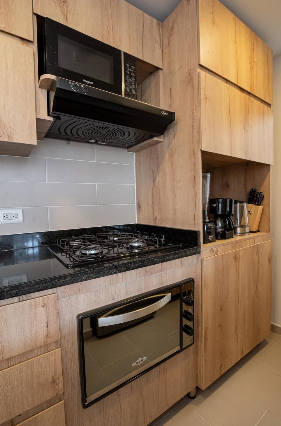 Kitchen or kitchenette, stove