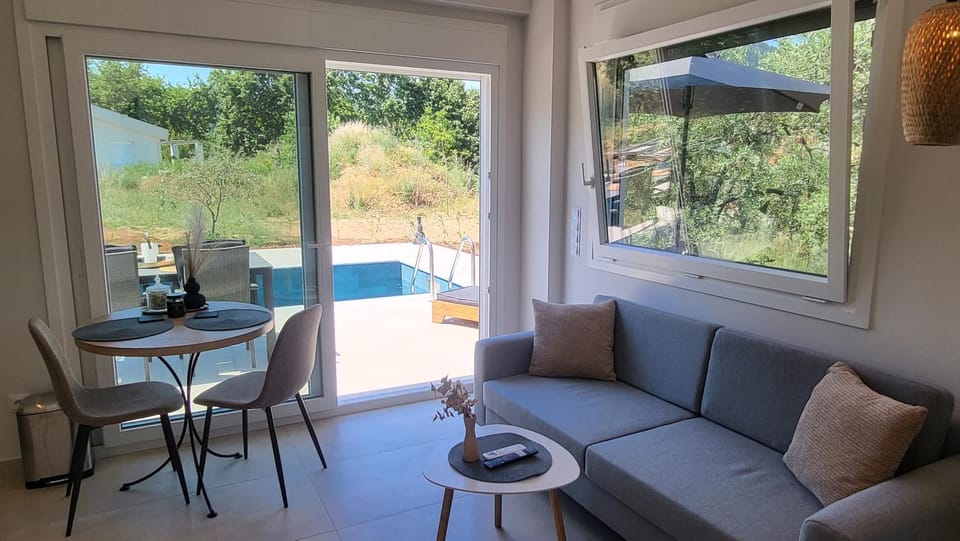 Living room, Seating area, Pool view, sunbed