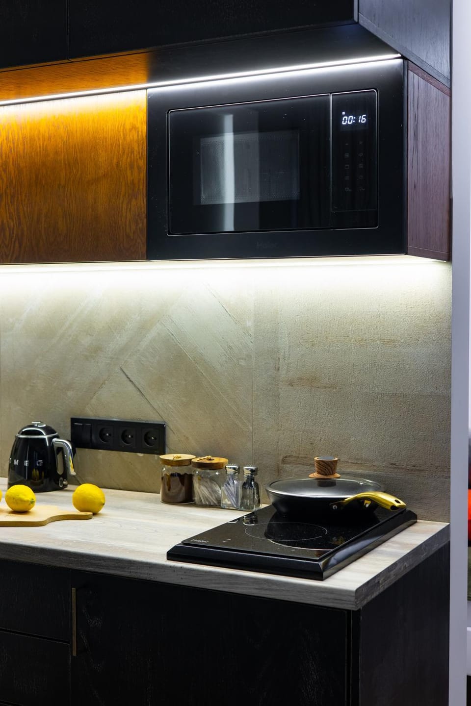 Kitchen or kitchenette, stove