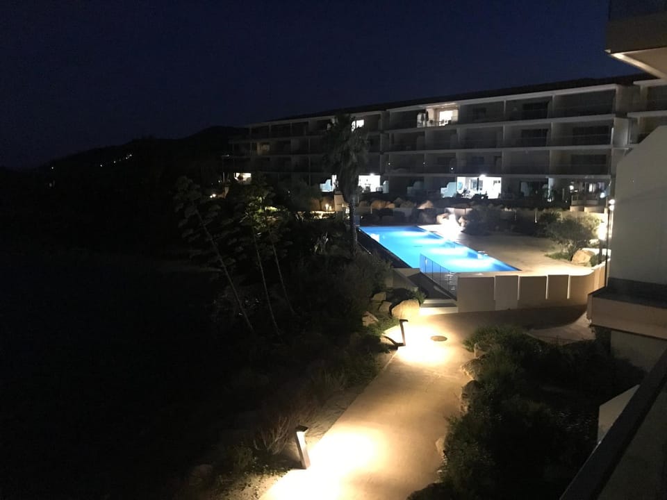Property building, Night, Pool view, Swimming pool
