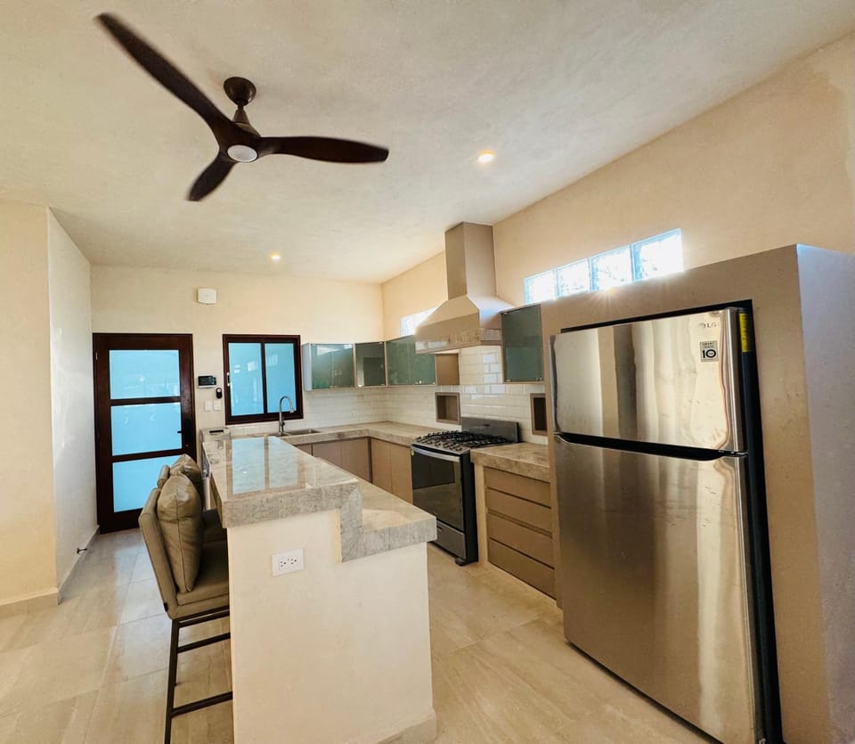 Kitchen or kitchenette, oven, stove