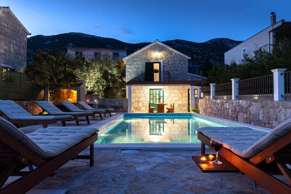 Property building, Patio, Day, Night, Natural landscape, Mountain view, Pool view, Swimming pool, sunbed