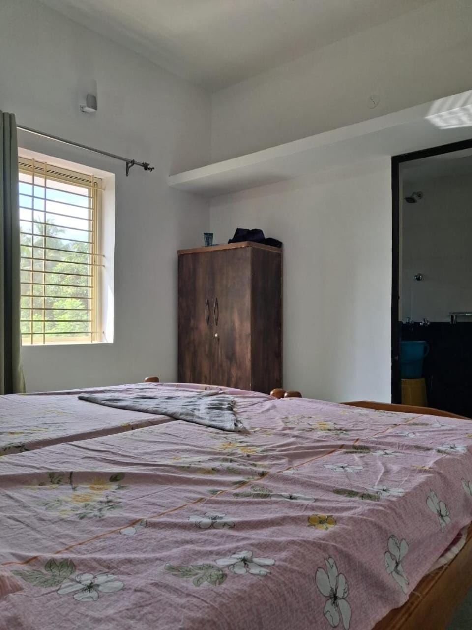 Bed, wardrobe