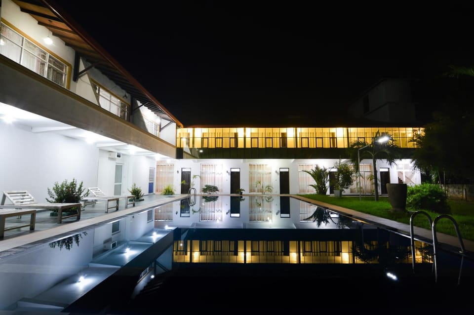 Property building, Night, Pool view, Swimming pool
