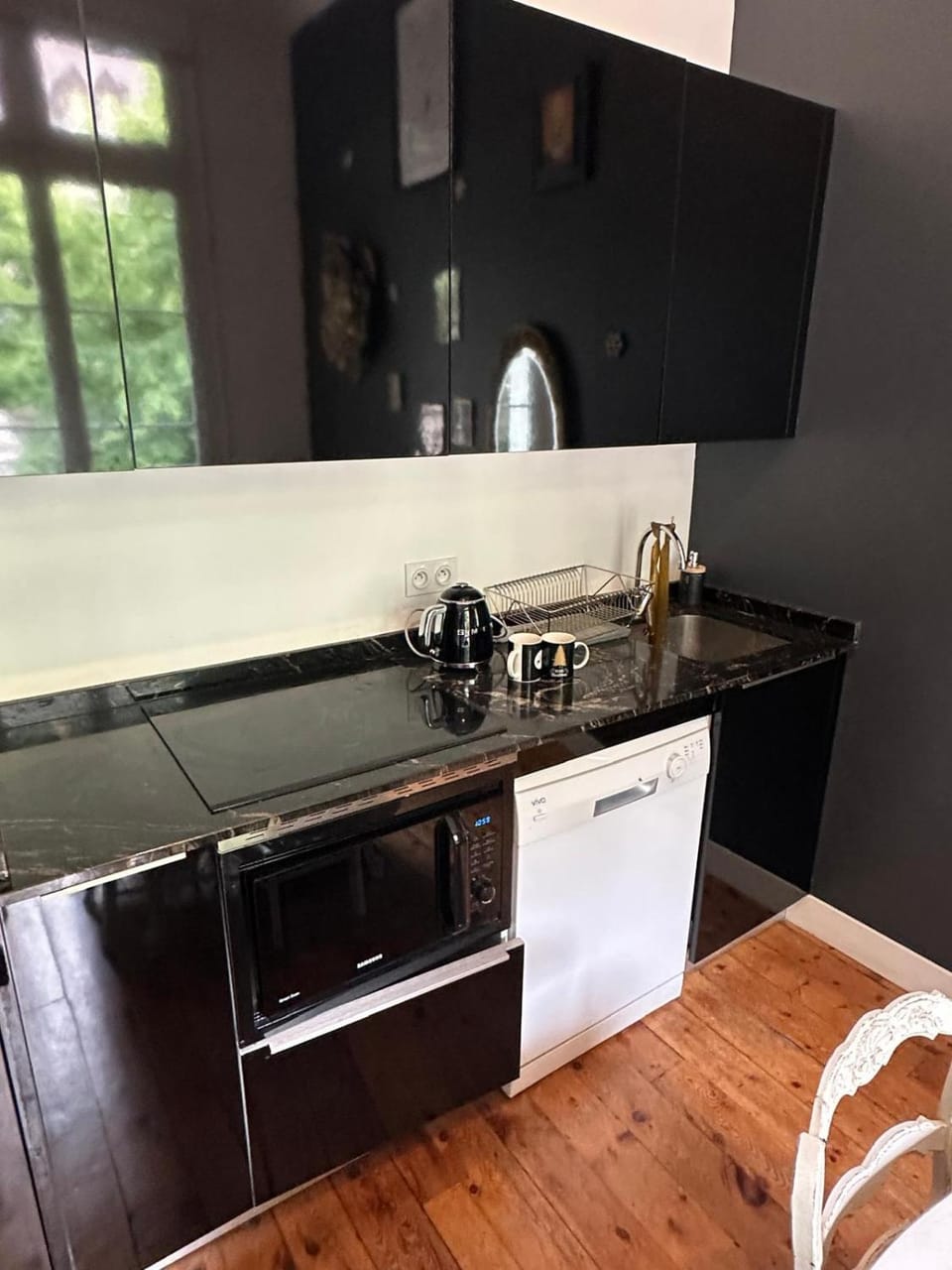 Kitchen or kitchenette, stove