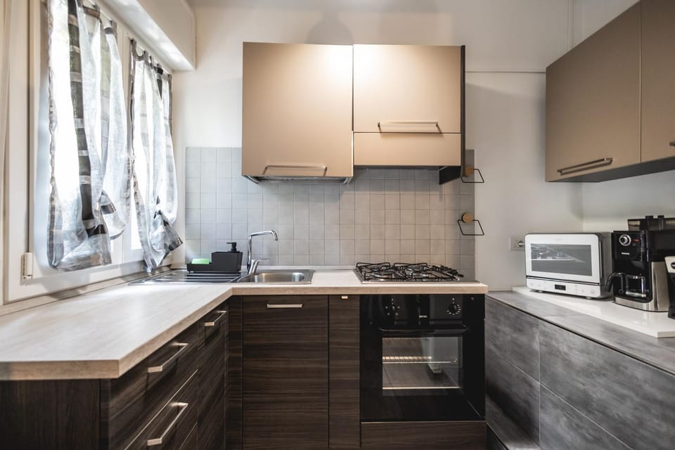 Kitchen or kitchenette, stove