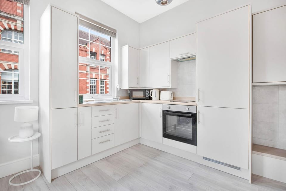 Kitchen or kitchenette, stove