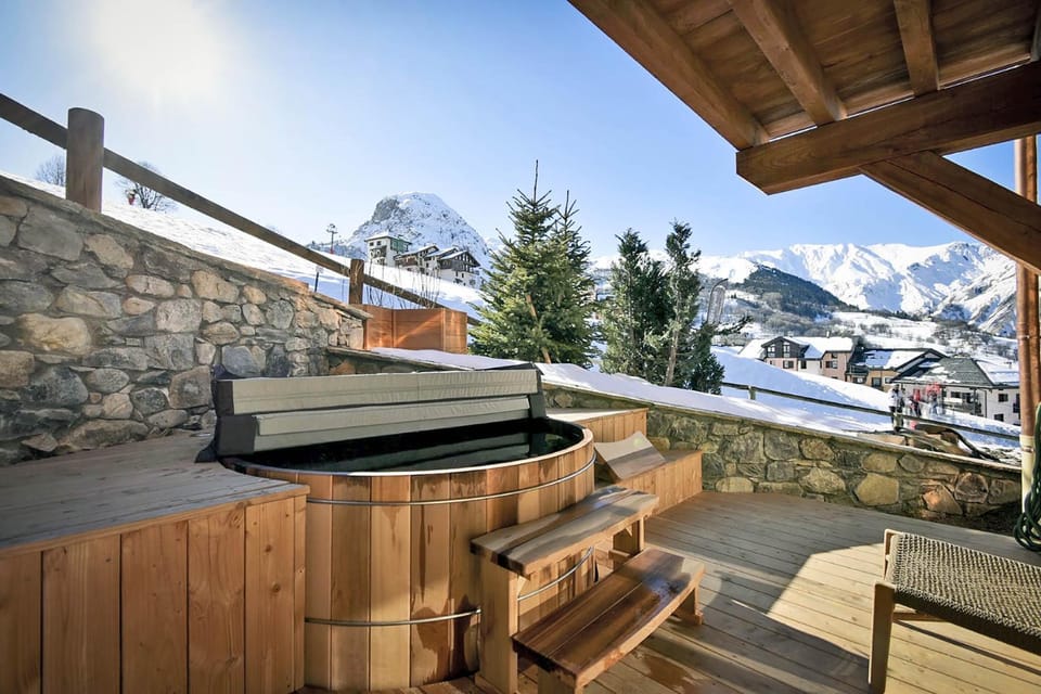 Day, Natural landscape, Winter, Garden, Hot Tub, Hot Tub, Evening entertainment, Mountain view, Open Air Bath