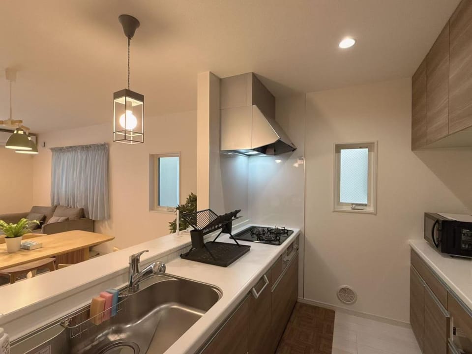 Kitchen or kitchenette, stove