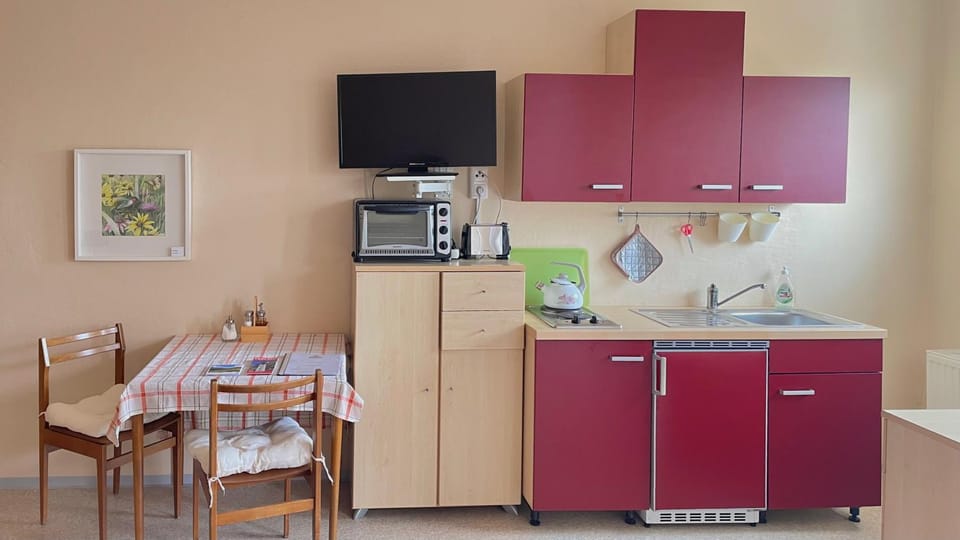 Kitchen or kitchenette, stove