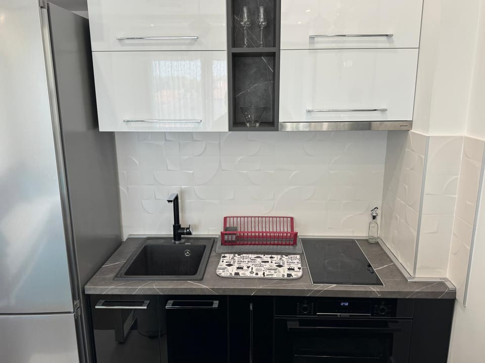 Kitchen or kitchenette, stove