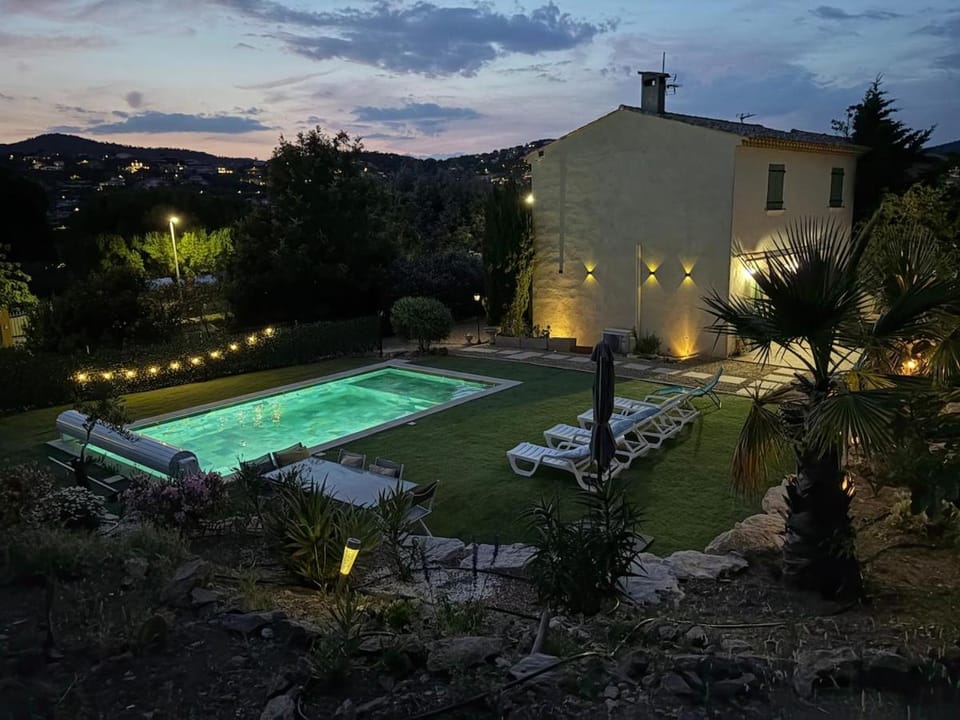 Night, Garden view, Swimming pool