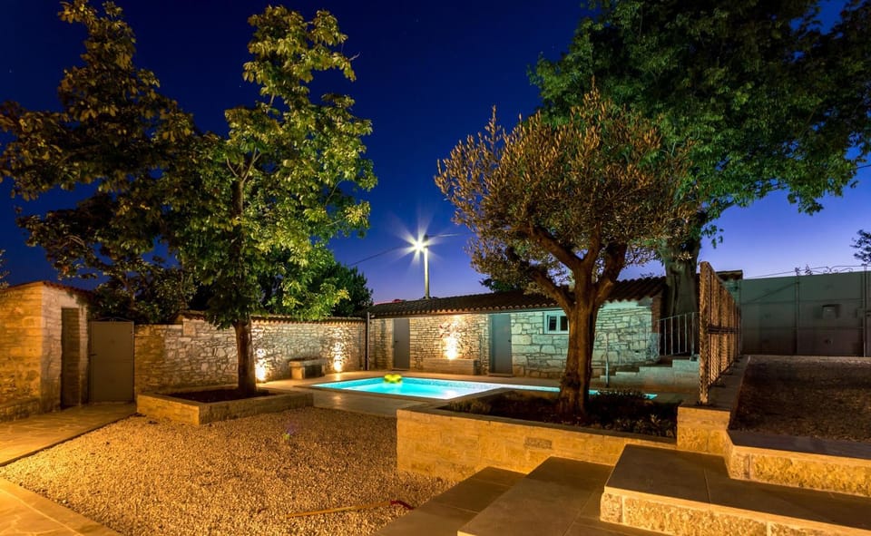Patio, Night, Summer, BBQ facilities, Garden, Pool view, Swimming pool, Swimming pool