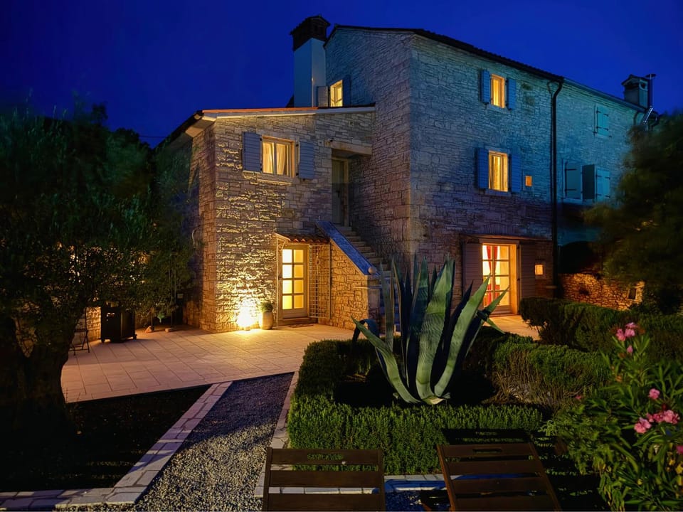 Property building, Night, Garden, Garden view