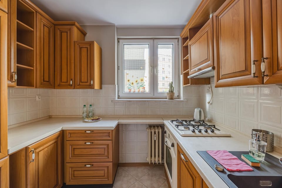 Kitchen or kitchenette, stove