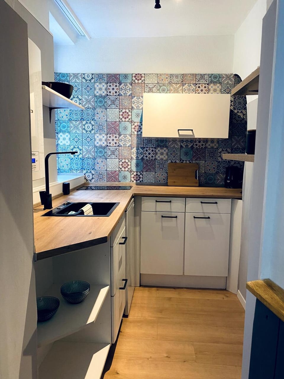 Kitchen or kitchenette, stove