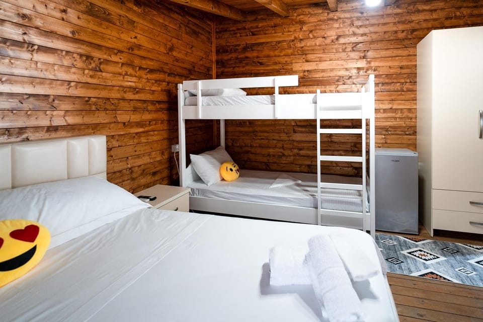 Bed, Photo of the whole room, Bedroom, bunk bed, towels, wardrobe