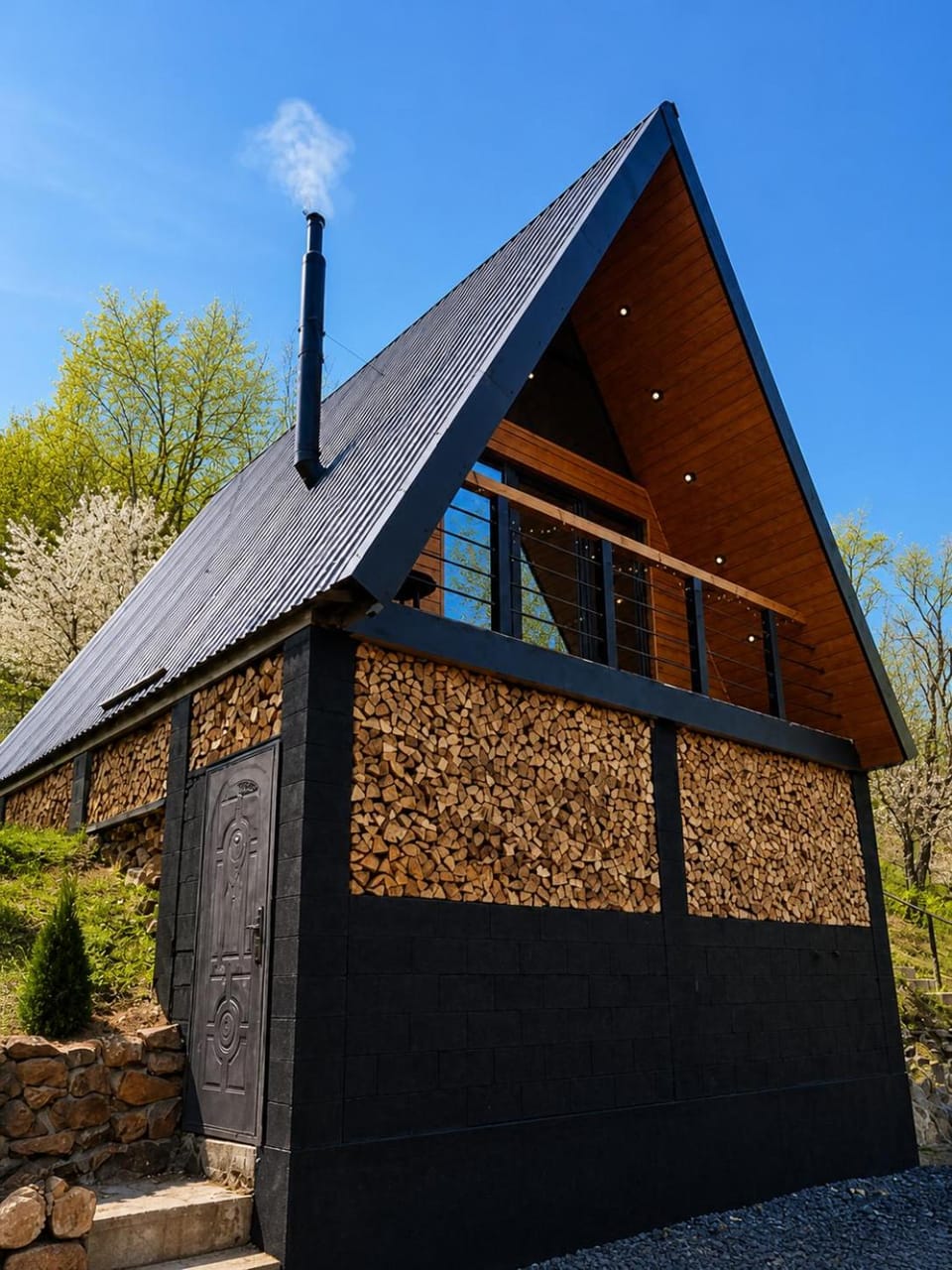 Property building, Mountain view, fireplace, kitchen