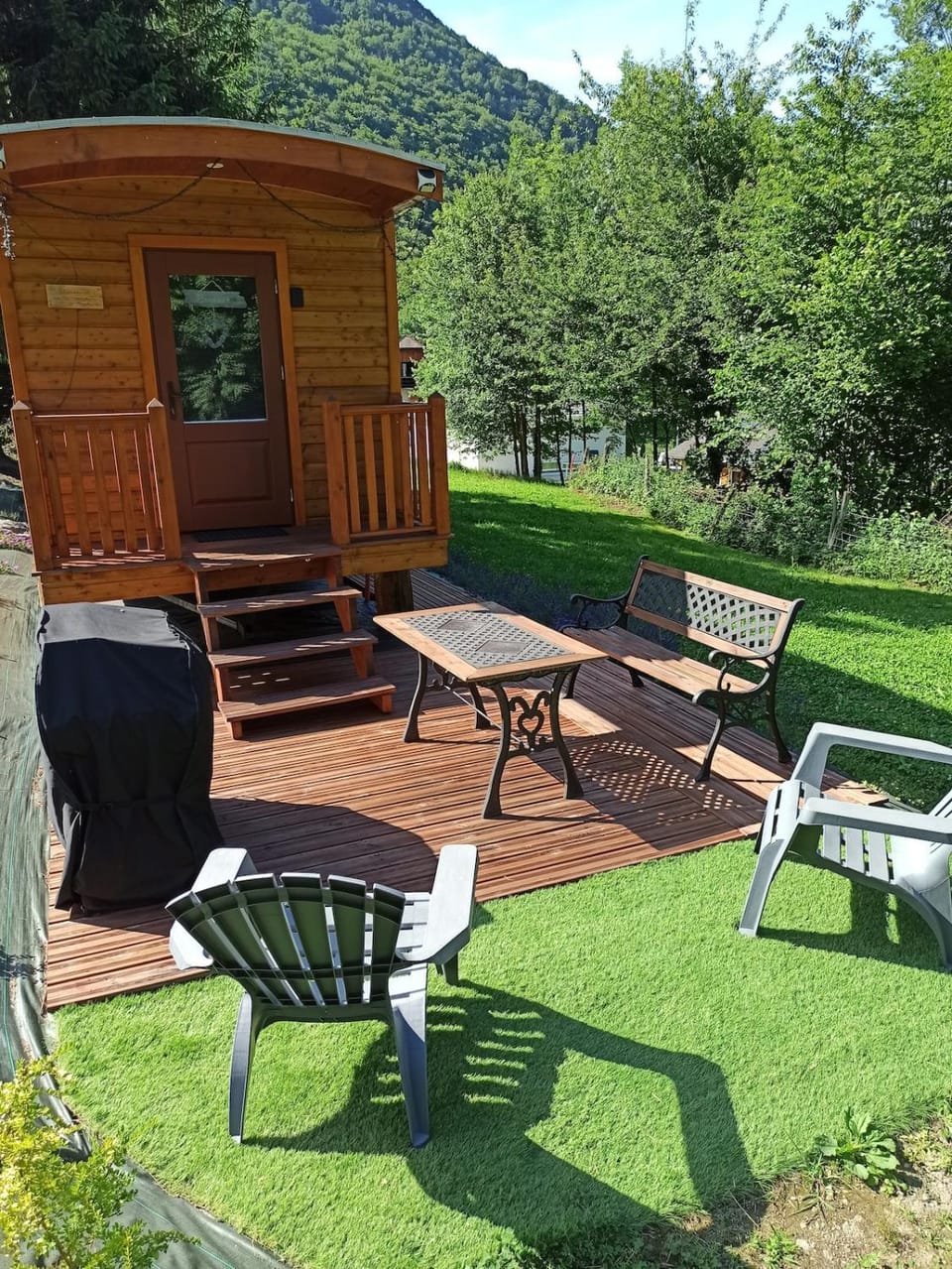 Patio, Natural landscape, Dining area, Garden view