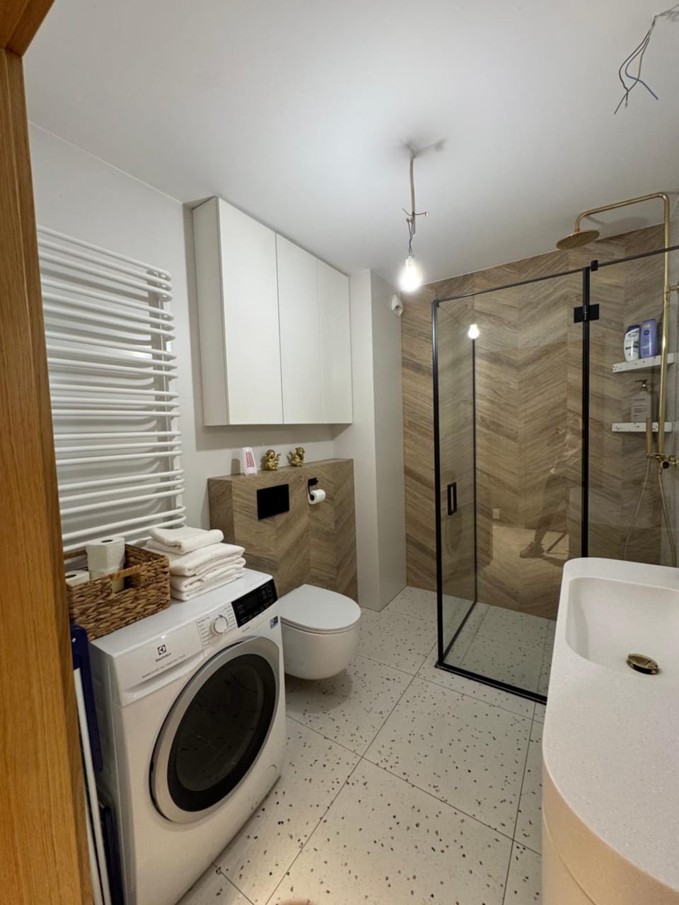Shower, Toilet, Bathroom, towels, washing machine