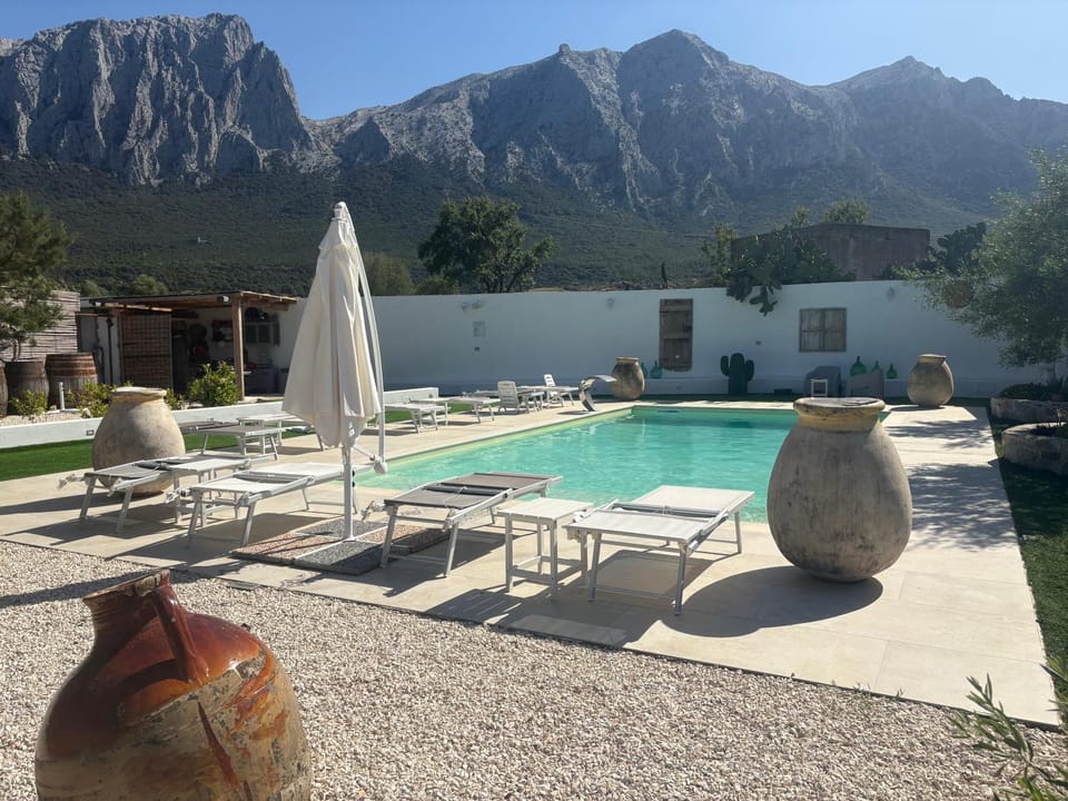 Patio, Spring, Day, Natural landscape, Mountain view, Pool view, Swimming pool, sunbed