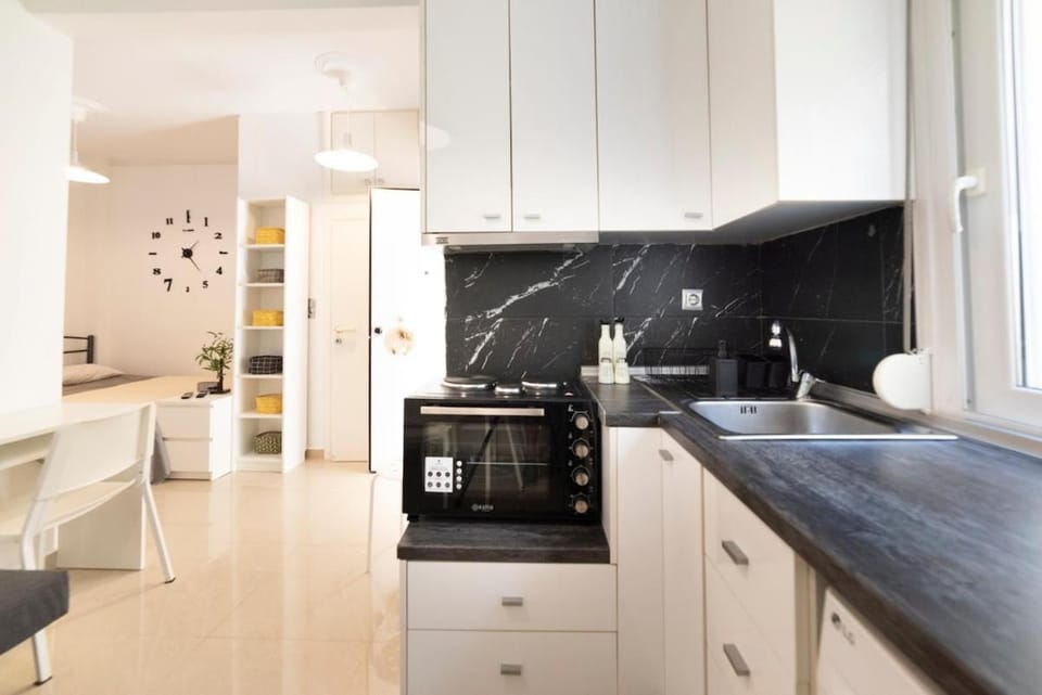 Kitchen or kitchenette, stove