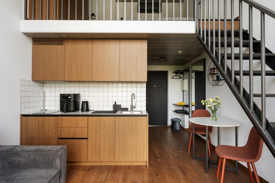 Living room, Seating area, Dining area, stove, kitchen, kitchen